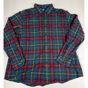 L.L. Bean Plaid Flannel Shirt Men XL 26.5 Green Red Blue Cotton